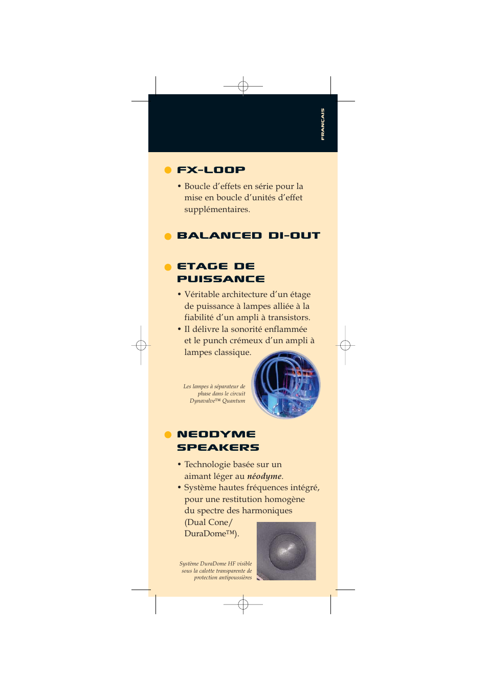 Etage de puissance, Fx-loop, Balanced di-out neodyme speakers | Quantum Audio Speaker User Manual | Page 13 / 28