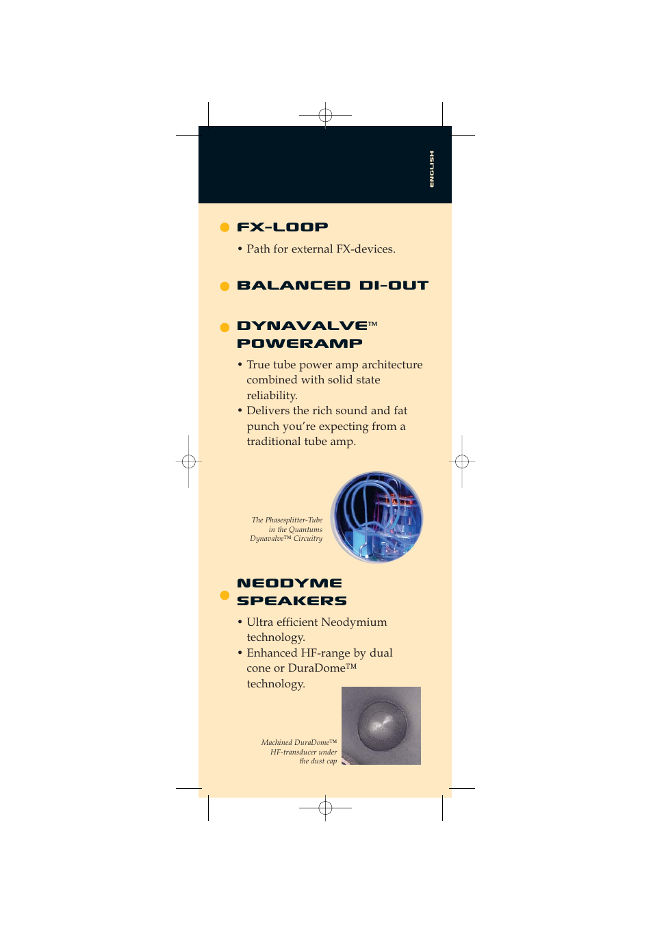 Dynavalve, Poweramp, Fx-loop | Balanced di-out neodyme speakers | Quantum Audio Speaker User Manual | Page 5 / 28
