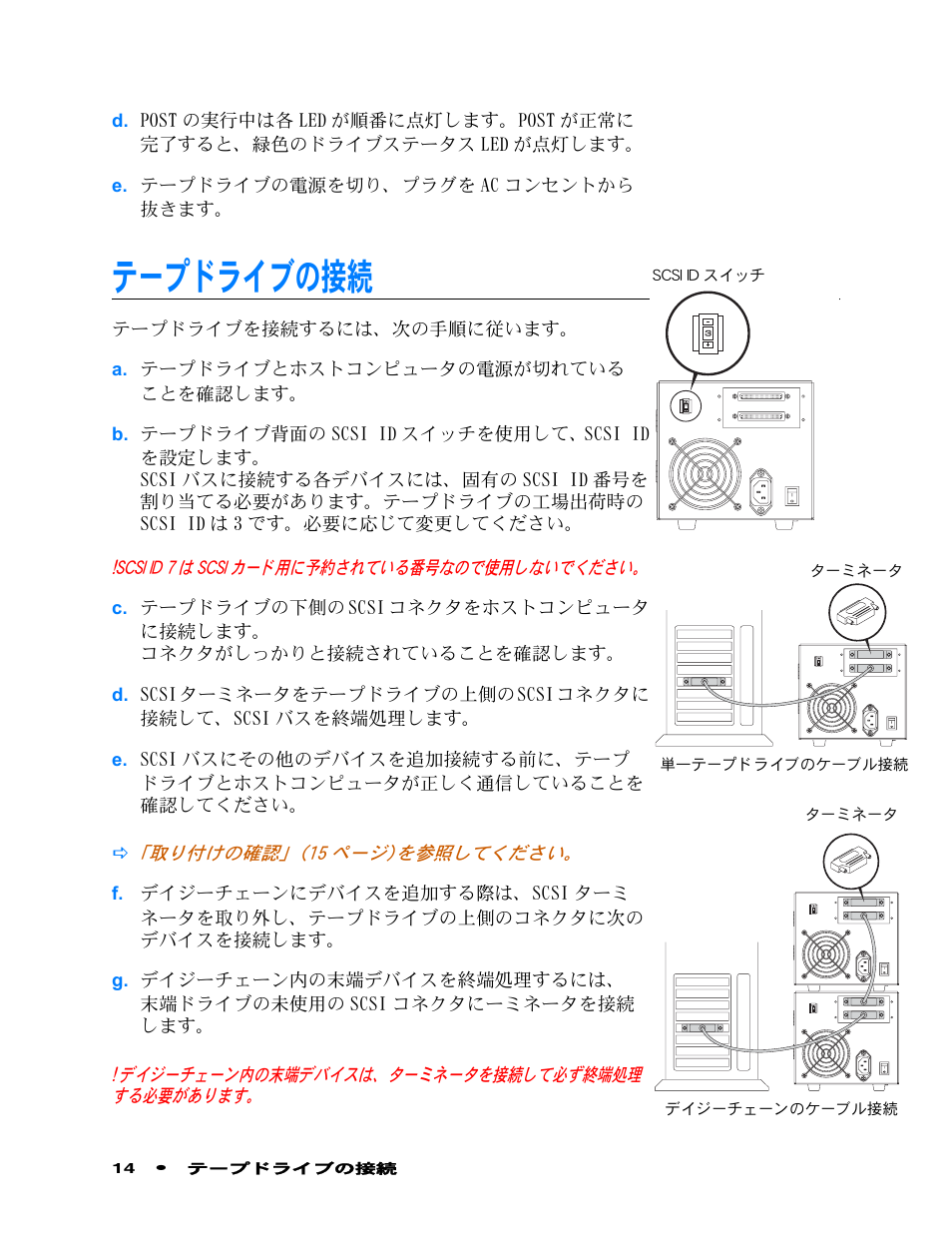 テープドライブの接続, テ ー プ ド ラ イ ブの接続 | Quantum Audio Tape Drive SDLT 600 User Manual | Page 16 / 24