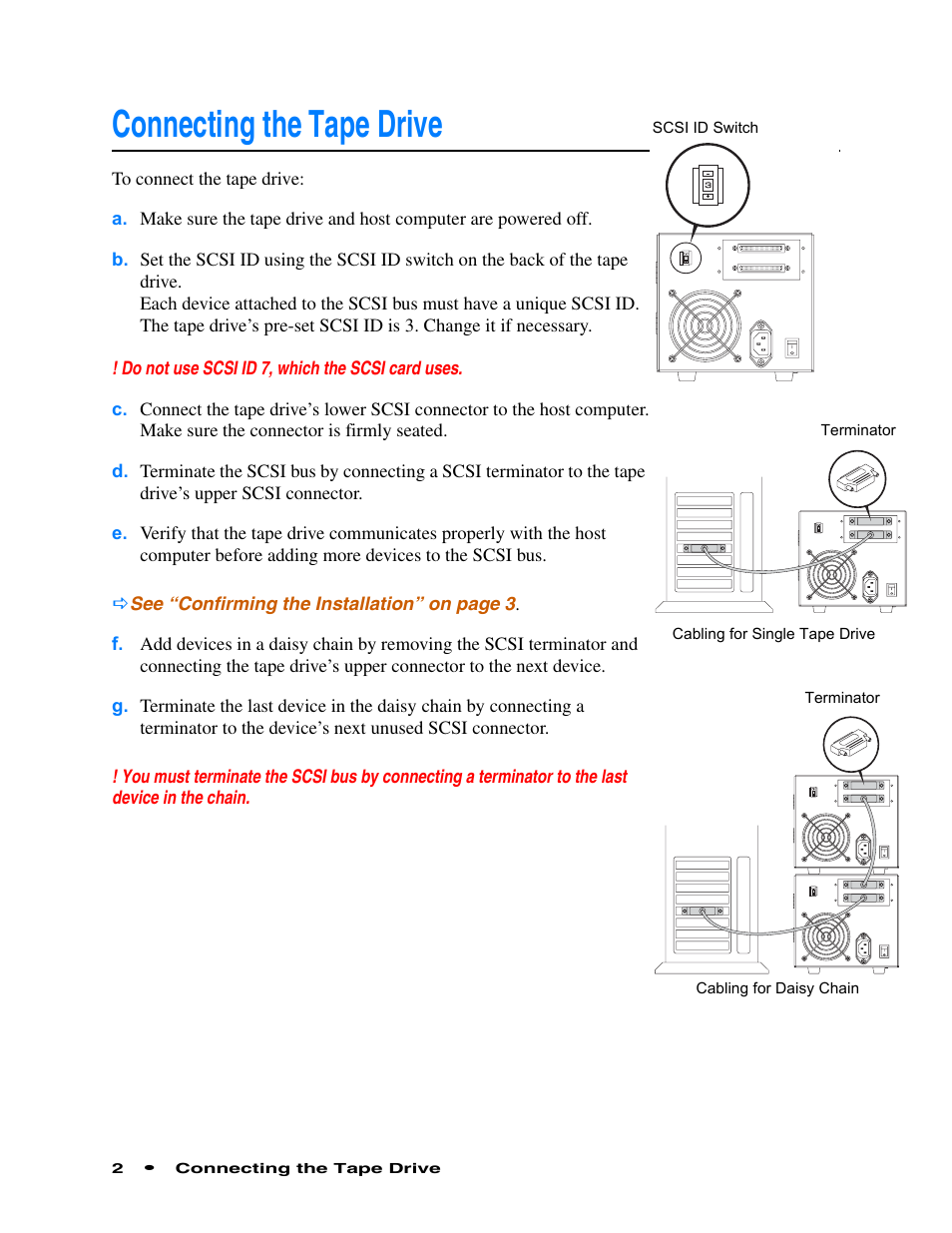 Connecting the tape drive, Connecting the tape drive 2 | Quantum Audio Tape Drive SDLT 600 User Manual | Page 4 / 24