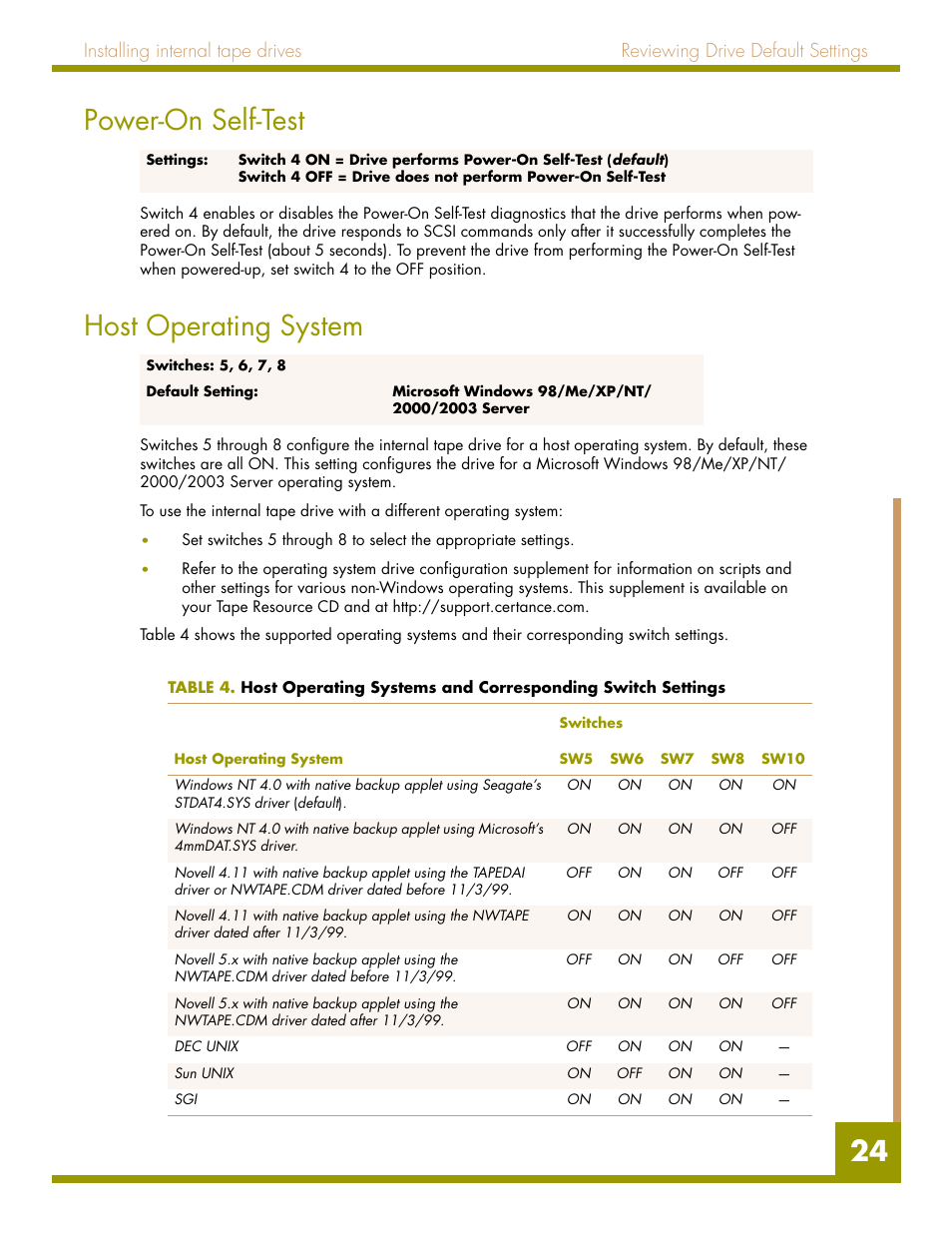 Power-on self-test, Host operating system, 24 power-on self-test | Quantum Audio drive DDS-4 User Manual | Page 24 / 62