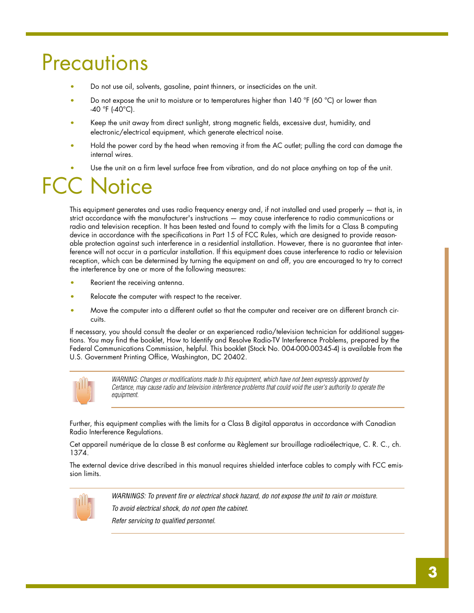 Precautions, Fcc notice | Quantum Audio drive DDS-4 User Manual | Page 3 / 62