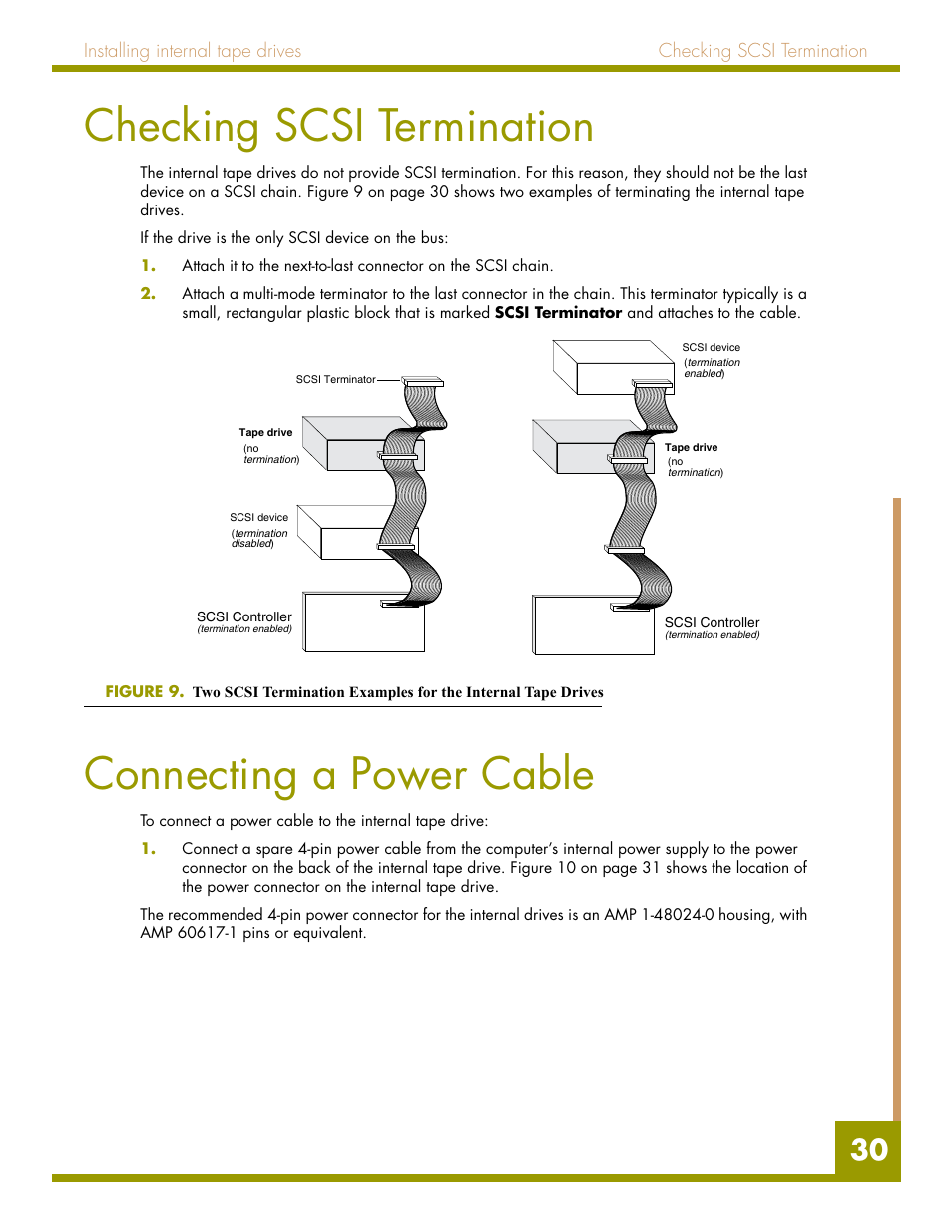 Checking scsi termination, Connecting a power cable | Quantum Audio drive DDS-4 User Manual | Page 30 / 62