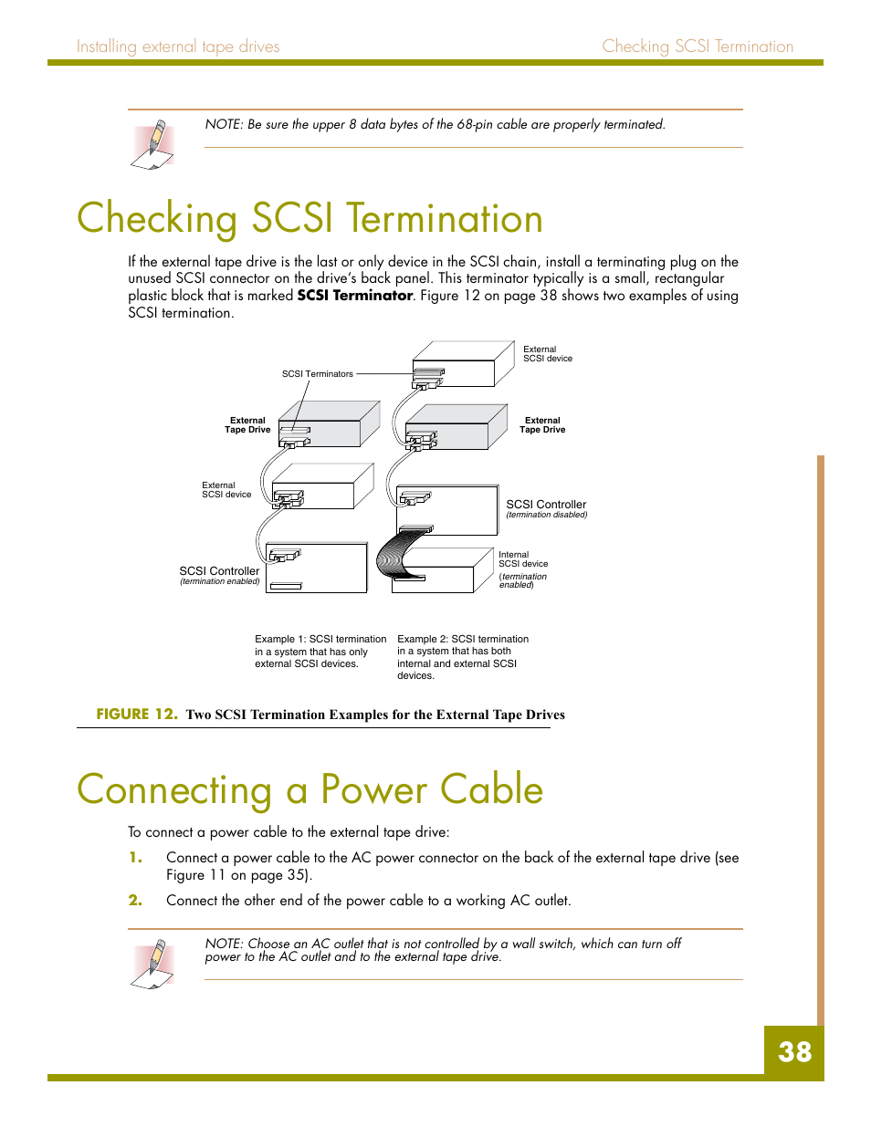 Checking scsi termination, Connecting a power cable | Quantum Audio drive DDS-4 User Manual | Page 38 / 62