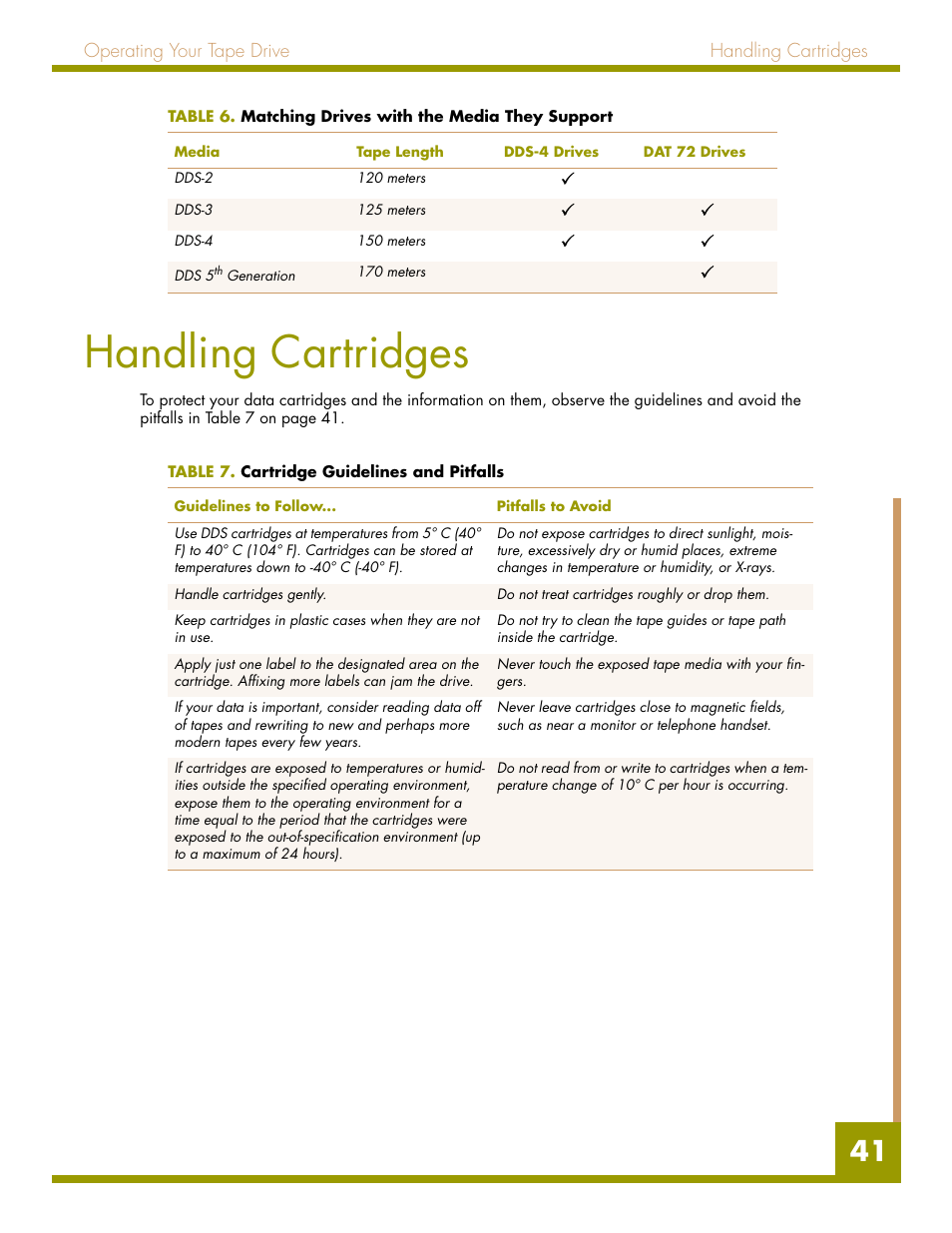 Handling cartridges | Quantum Audio drive DDS-4 User Manual | Page 41 / 62