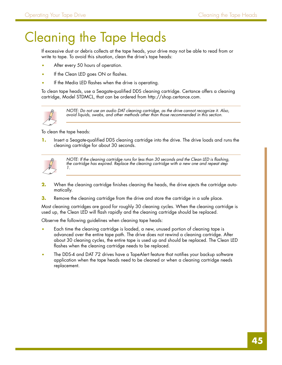 Cleaning the tape heads | Quantum Audio drive DDS-4 User Manual | Page 45 / 62