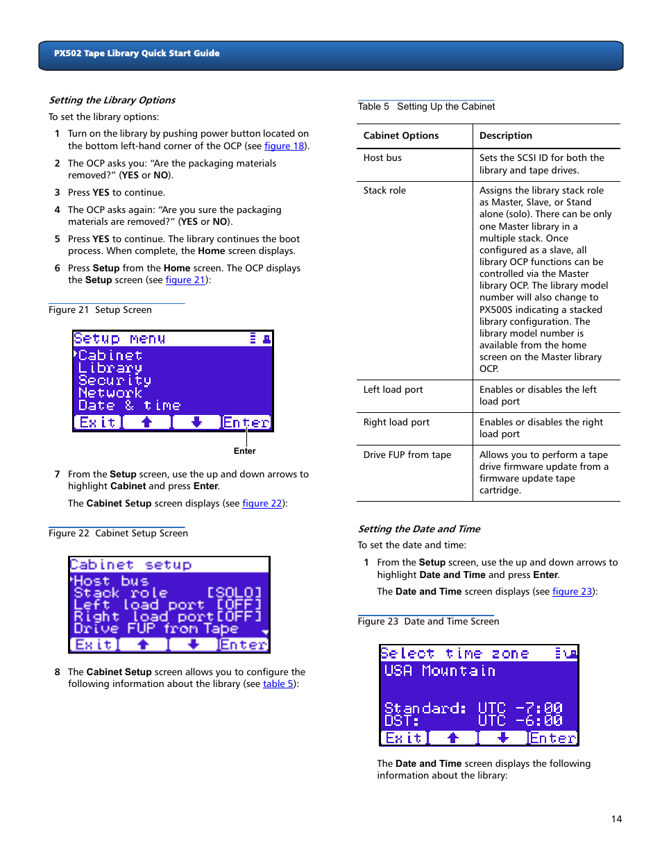 Setting the library options, Setting the date and time | Quantum Audio Tape Library PX502 User Manual | Page 14 / 16