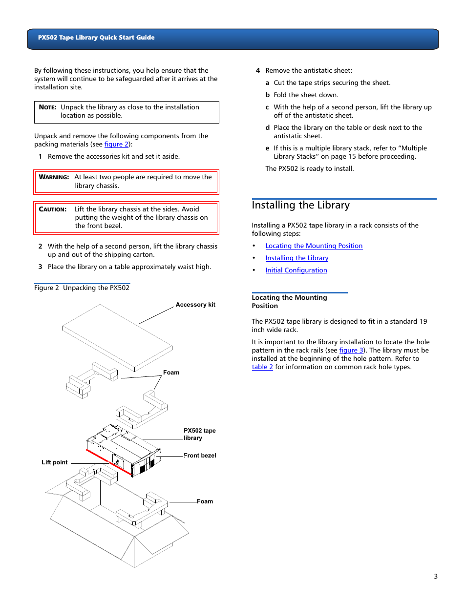 Installing the library, Locating the mounting position | Quantum Audio Tape Library PX502 User Manual | Page 3 / 16