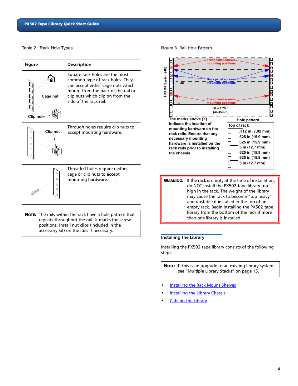 Installing the library, Figure 3, Table 2 | Quantum Audio Tape Library PX502 User Manual | Page 4 / 16