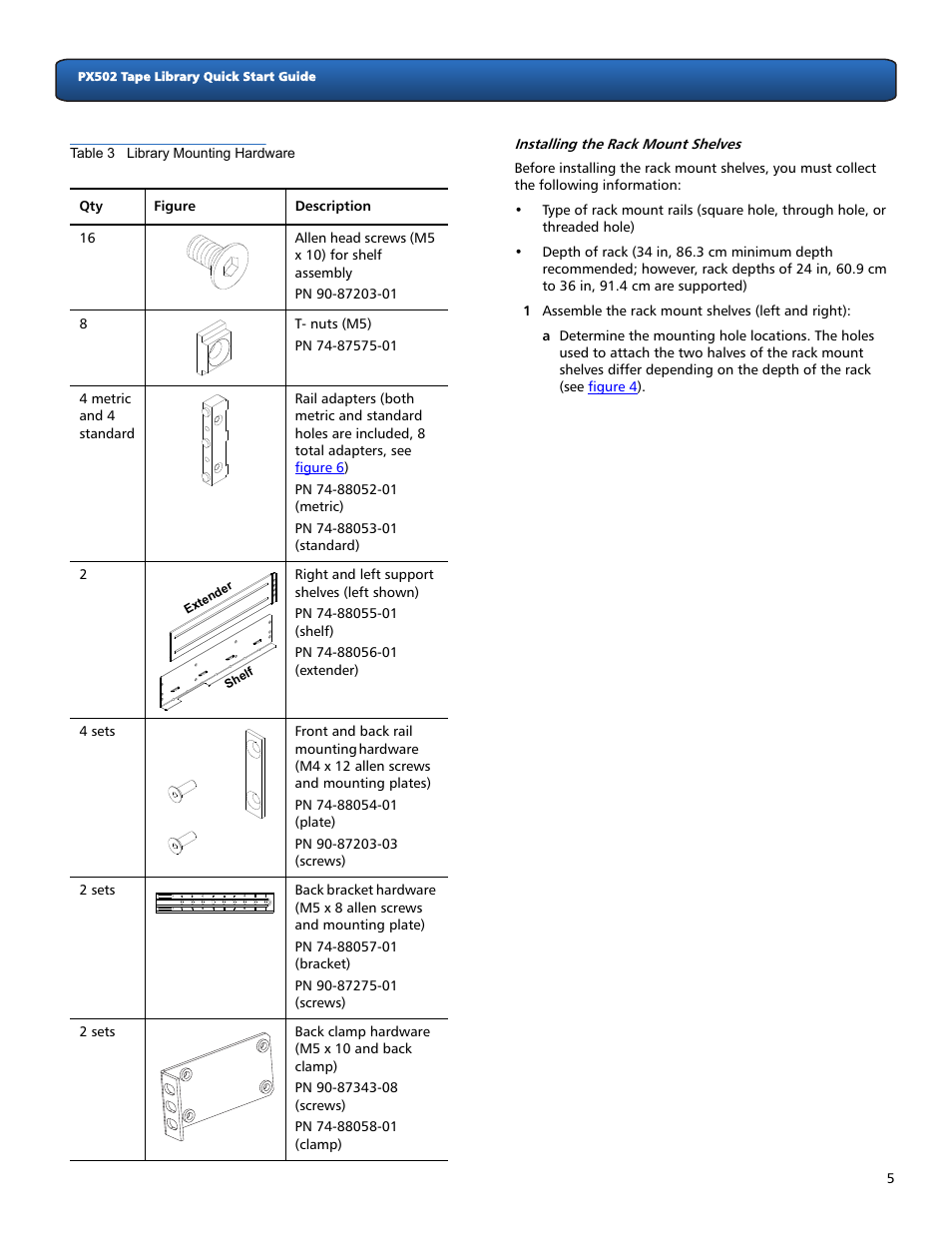 Installing the rack mount shelves | Quantum Audio Tape Library PX502 User Manual | Page 5 / 16