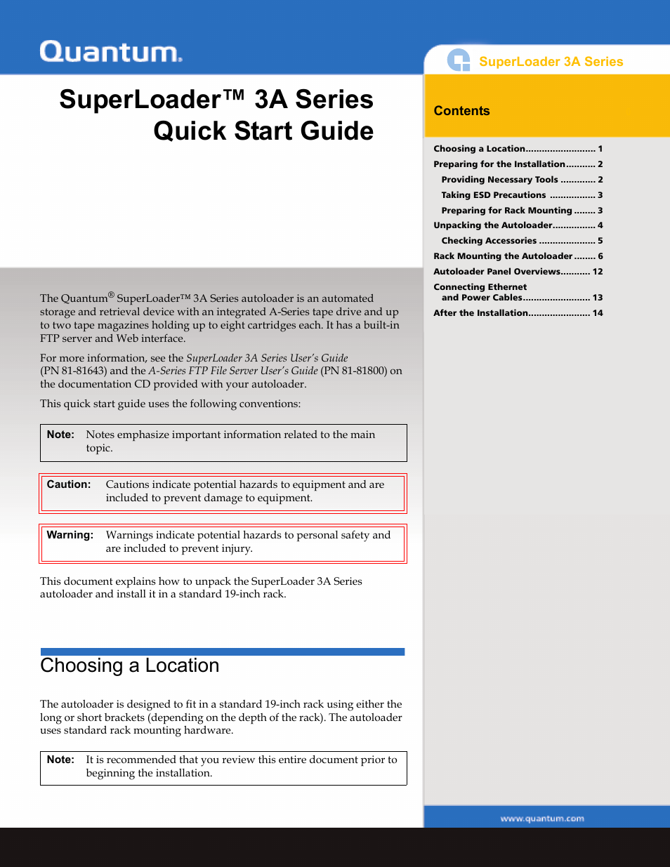 Quantum Audio SuperLoader 3A Series User Manual | 14 pages