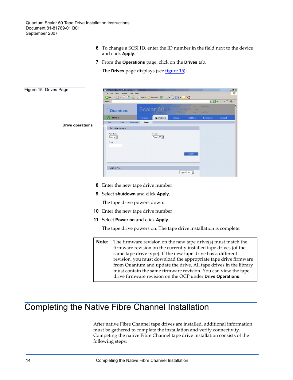 Completing the native fibre channel installation | Quantum Audio Tape Drive Scalar 50 User Manual | Page 14 / 24