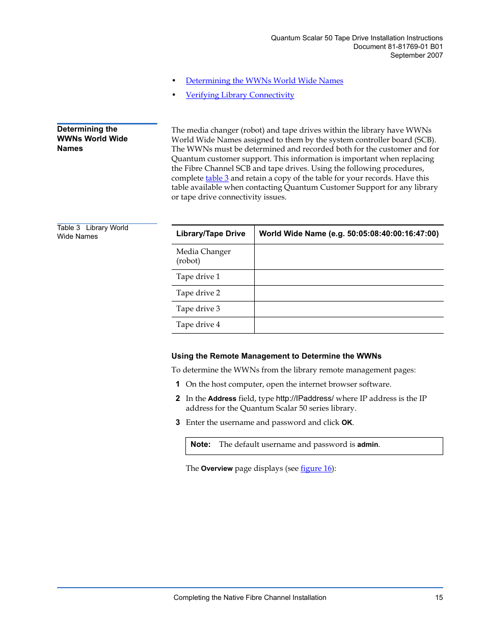 Determining the wwns world wide names | Quantum Audio Tape Drive Scalar 50 User Manual | Page 15 / 24