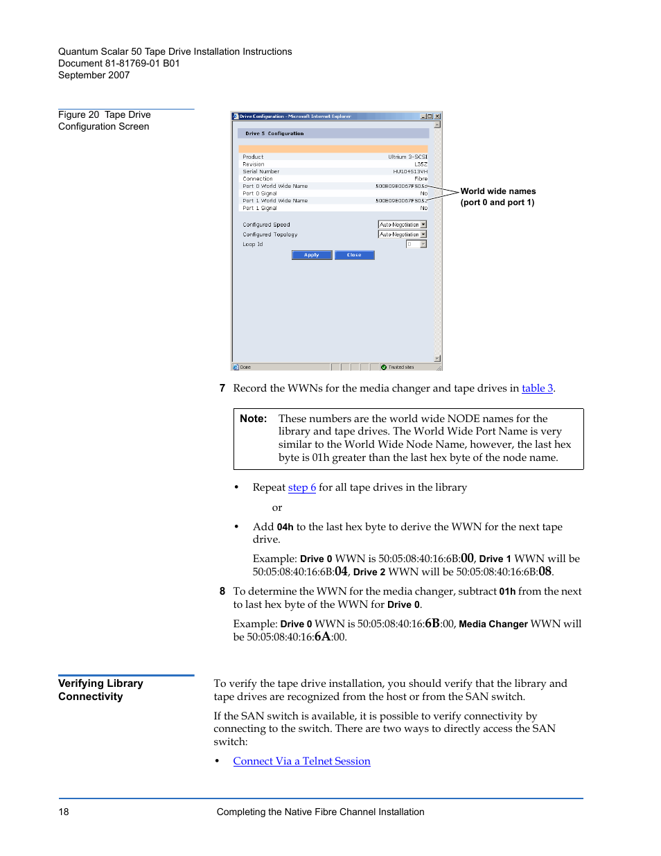 Verifying library connectivity, Figure 20, Screen | Quantum Audio Tape Drive Scalar 50 User Manual | Page 18 / 24