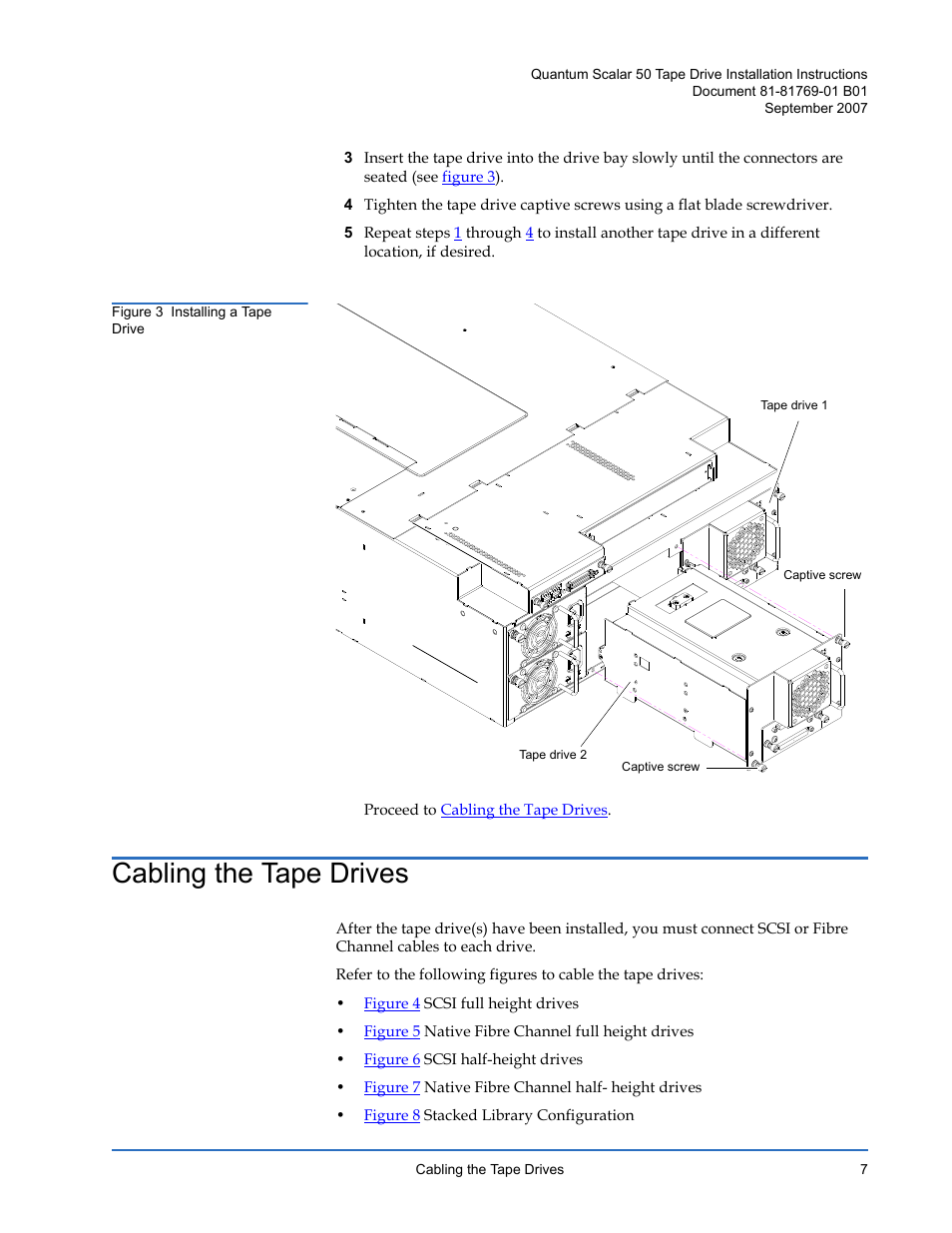 Cabling the tape drives | Quantum Audio Tape Drive Scalar 50 User Manual | Page 7 / 24