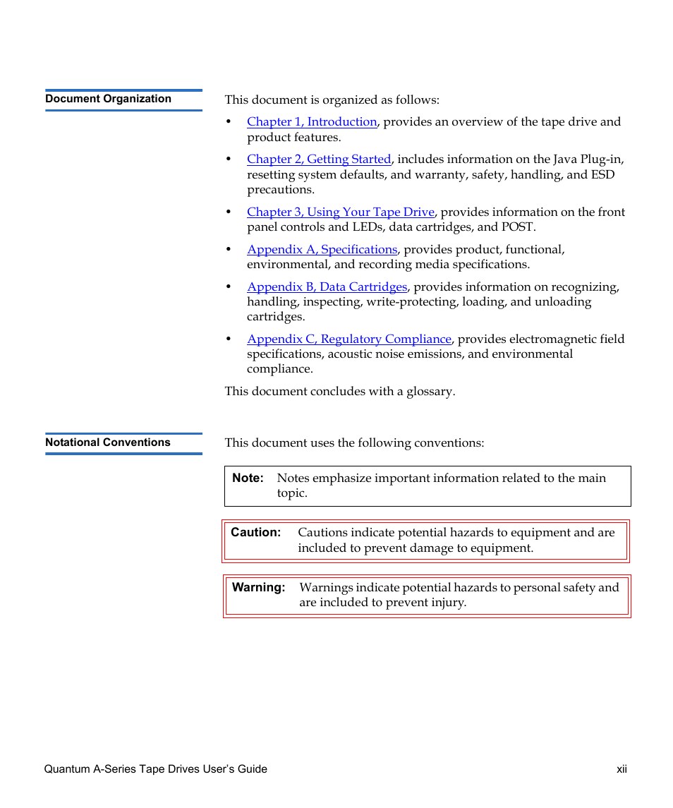 Quantum Audio Tape Drives A-Series User Manual | Page 12 / 105