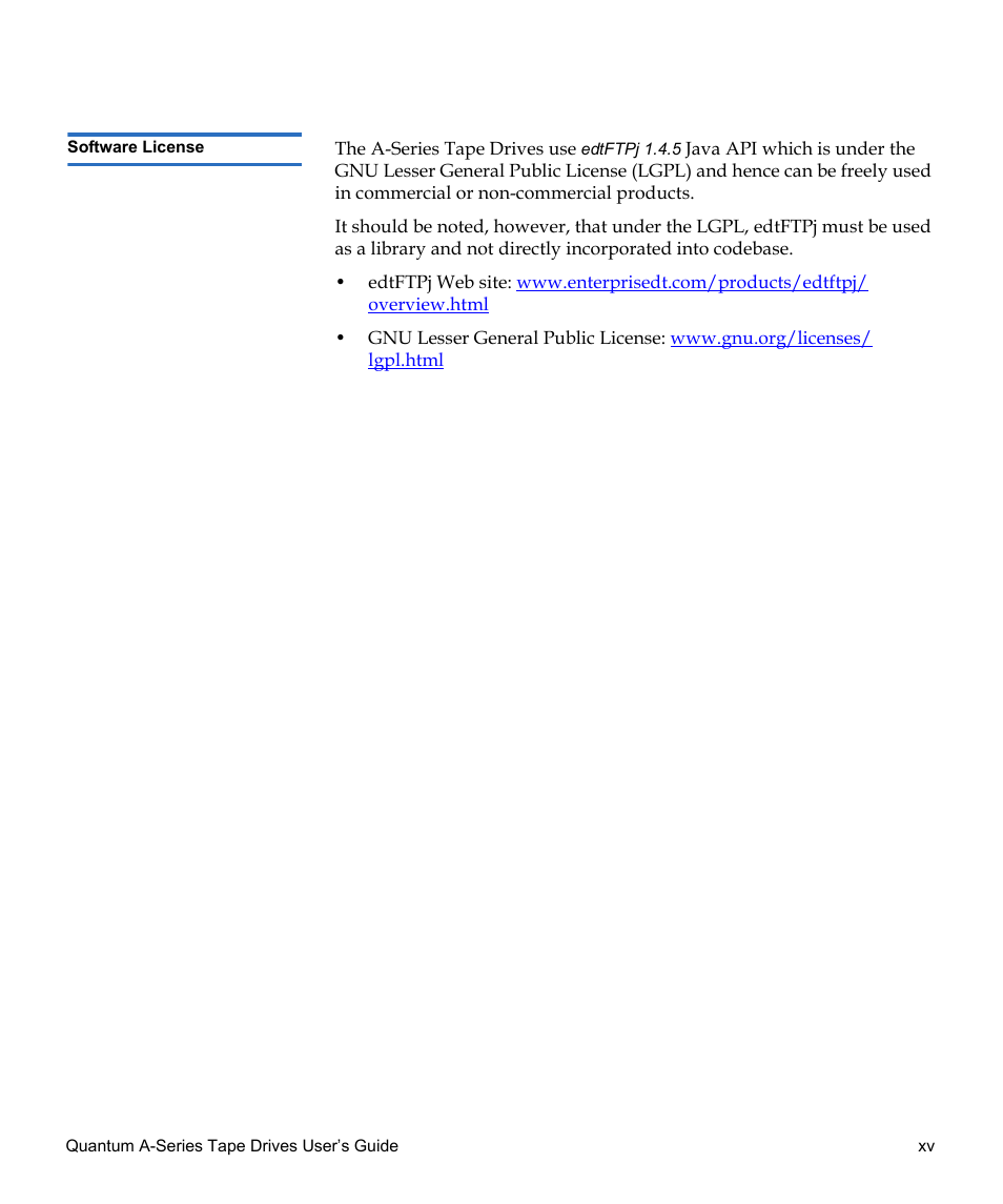 Quantum Audio Tape Drives A-Series User Manual | Page 15 / 105