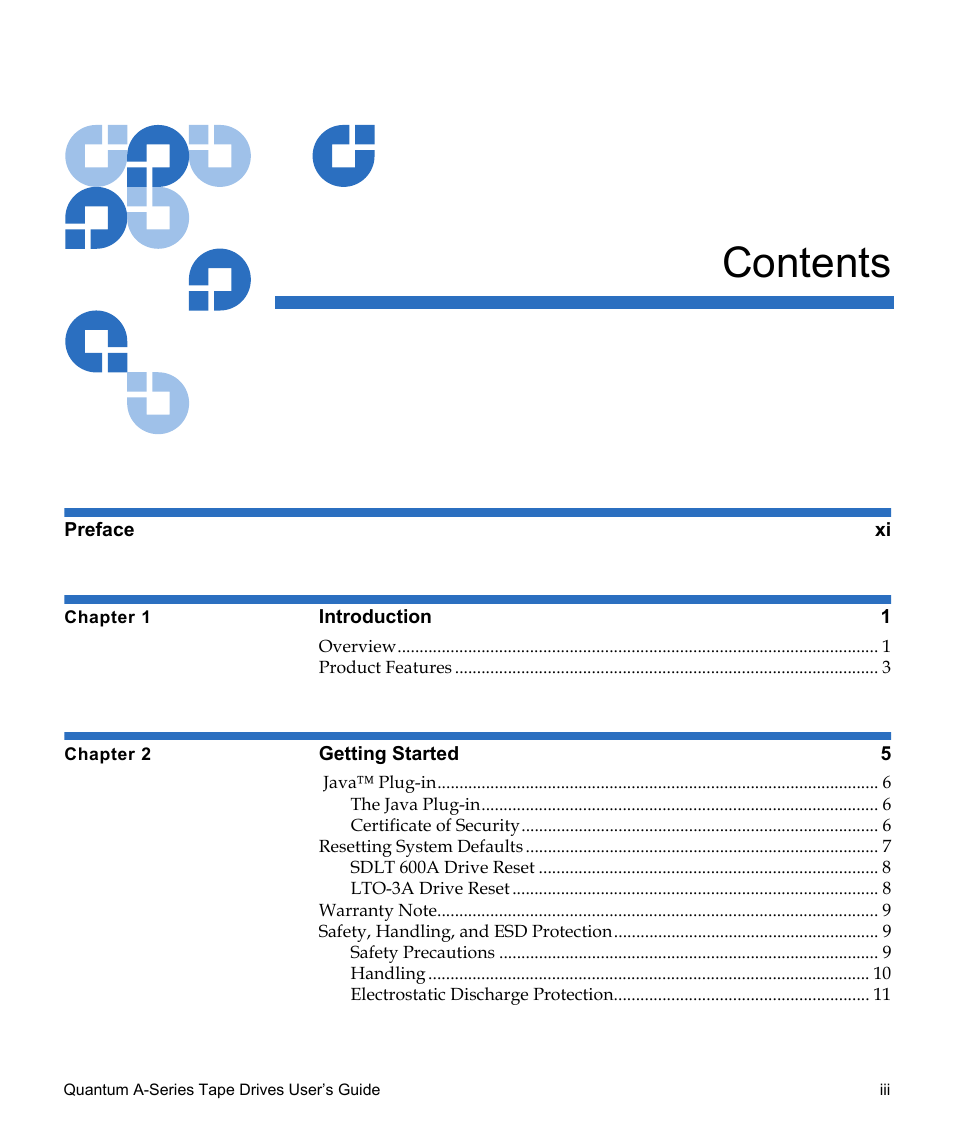 Quantum Audio Tape Drives A-Series User Manual | Page 3 / 105