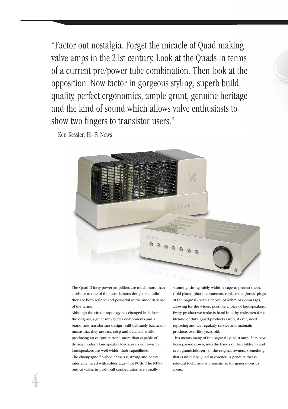 Ken kessler, hi-fi news | QUAD Vaccume Tube Amplifier Systems User Manual | Page 4 / 16