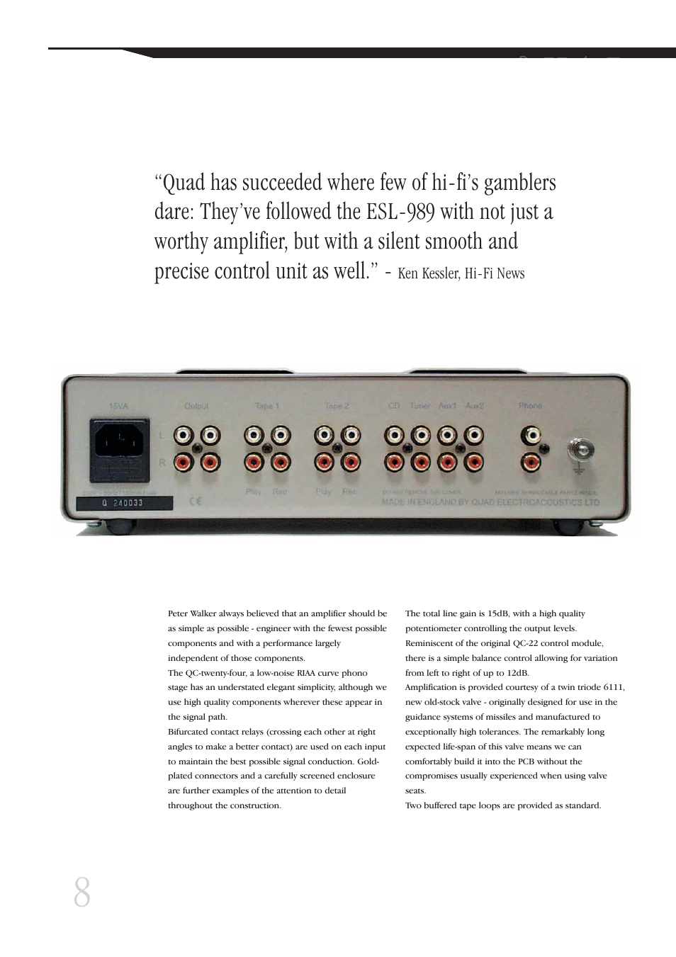 Ken kessler, hi-fi news | QUAD Vaccume Tube Amplifier Systems User Manual | Page 8 / 16