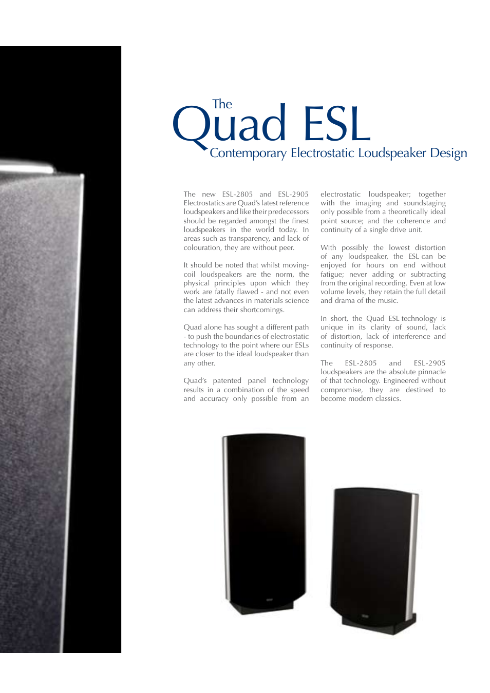 Quad esl, The contemporary electrostatic loudspeaker design | QUAD ESL 2805 User Manual | Page 3 / 20