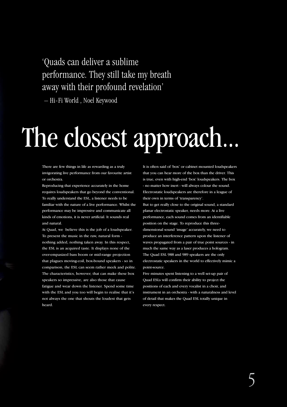 The closest approach, Hi-fi world , noel keywood | QUAD Classic Series ESL User Manual | Page 5 / 12