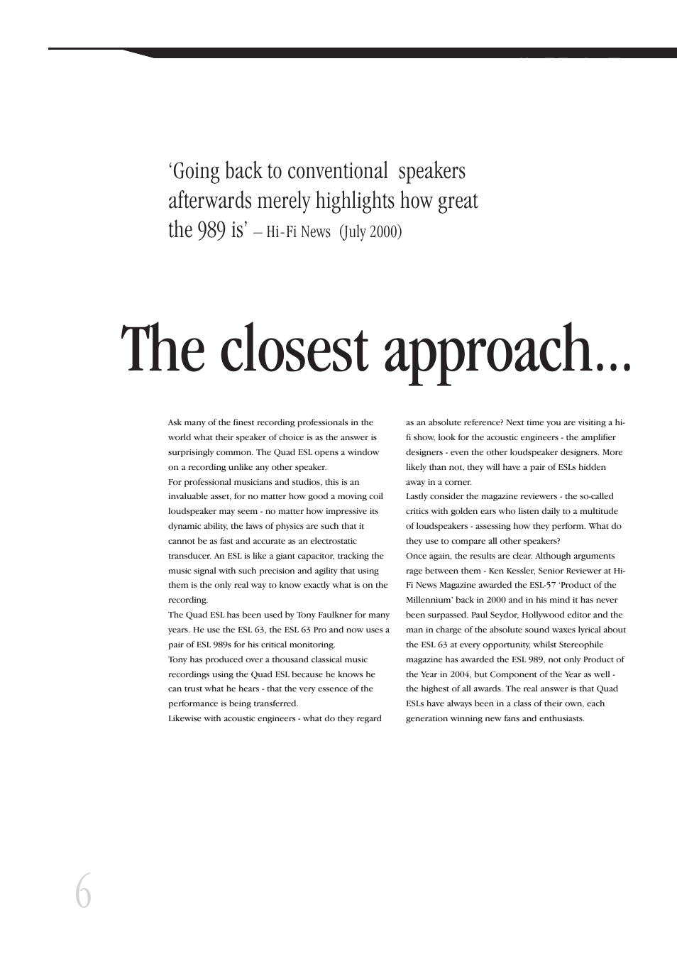 The closest approach, Hi-fi news (july 2000) | QUAD Classic Series ESL User Manual | Page 6 / 12