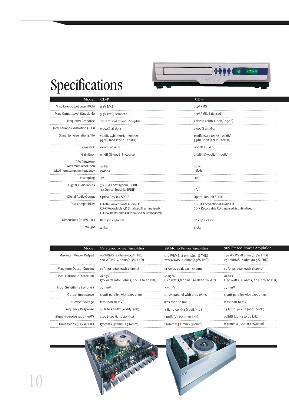 Specifications | QUAD 99 Series User Manual | Page 10 / 12
