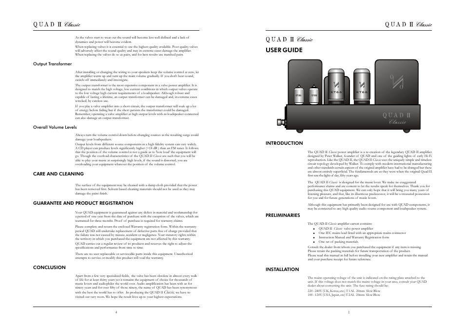 User guide | QUAD Monobloc Valve Power Amplifier II Classic User Manual | Page 3 / 4