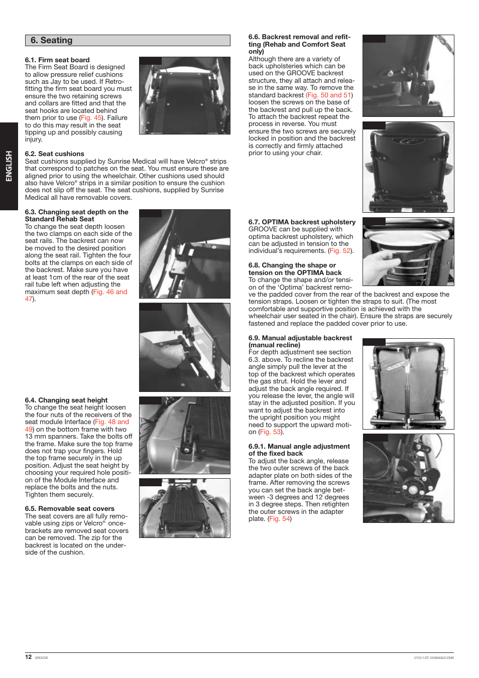 Seating, Ee nn gg ll iiss hh | Quickie Mfg. Wheelchair User Manual | Page 12 / 28