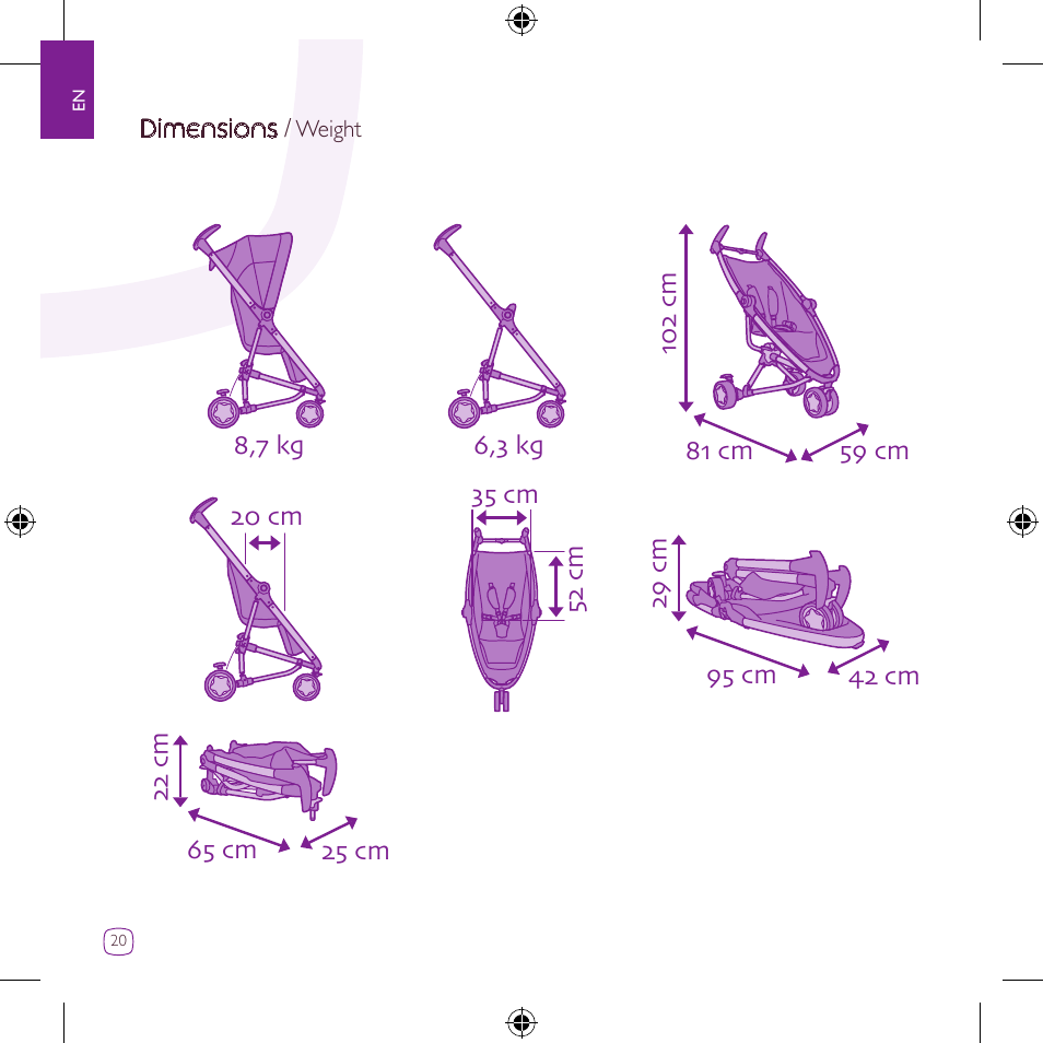 Dimensions | Quinny Zapp Xtra DRU1042 User Manual | Page 20 / 28