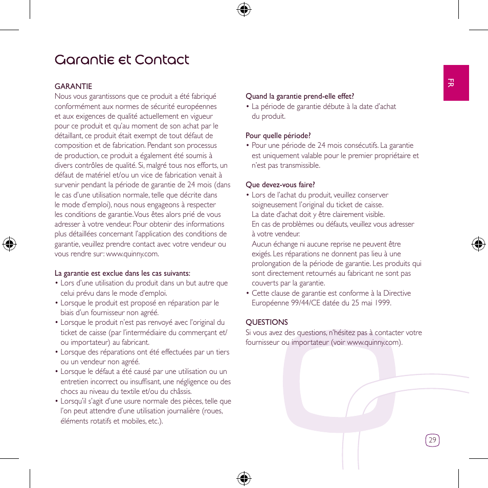 Garantie et contact | Quinny Zapp User Manual | Page 29 / 62