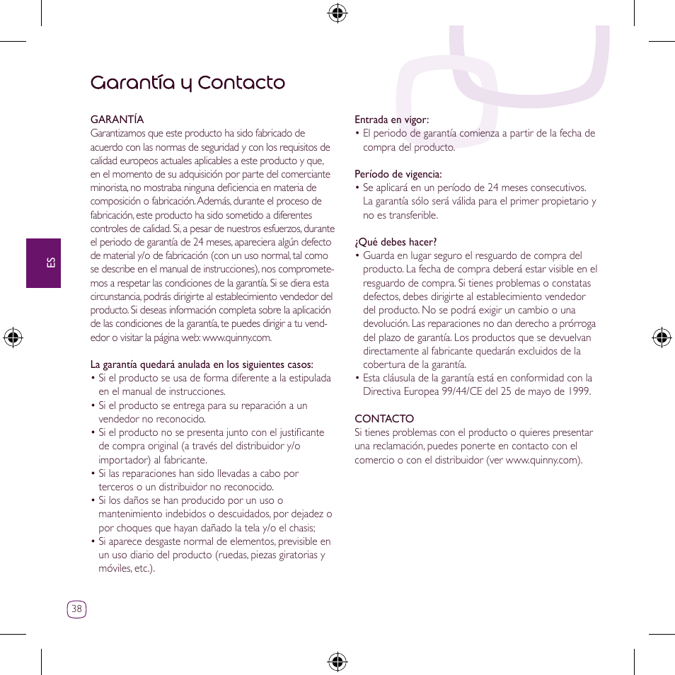 Garantía y contacto | Quinny Zapp User Manual | Page 38 / 62