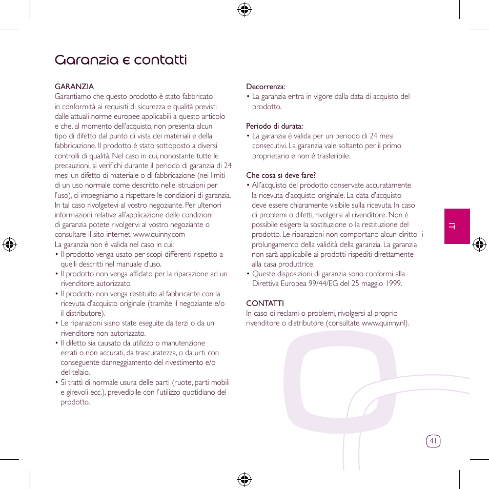 Garanzia e contatti | Quinny Zapp User Manual | Page 41 / 62