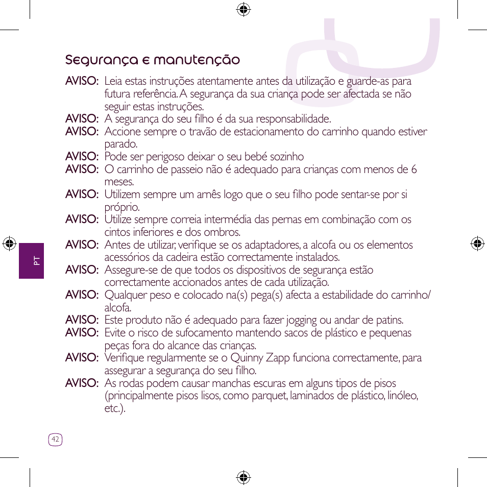 Segurança e manutenção | Quinny Zapp User Manual | Page 42 / 62