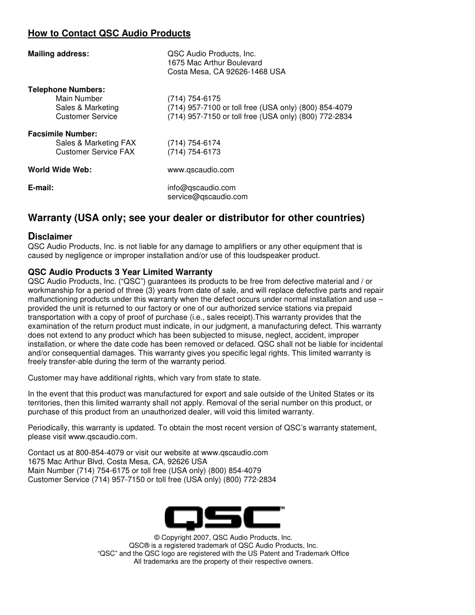 QSC Audio NAC-100-BK User Manual | Page 20 / 20