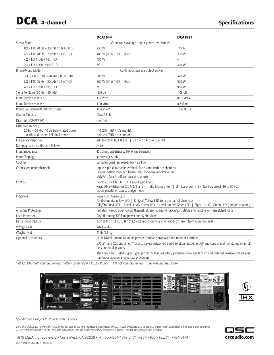 Channel specifications | QSC Audio DCA 1824 User Manual | Page 2 / 2