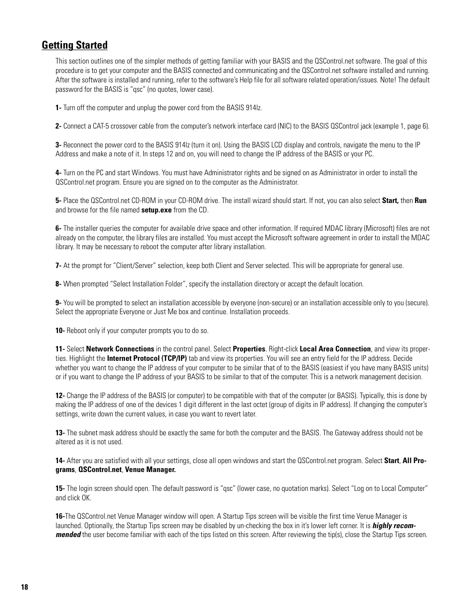 Getting started | QSC Audio BASIS 914LZ User Manual | Page 18 / 28