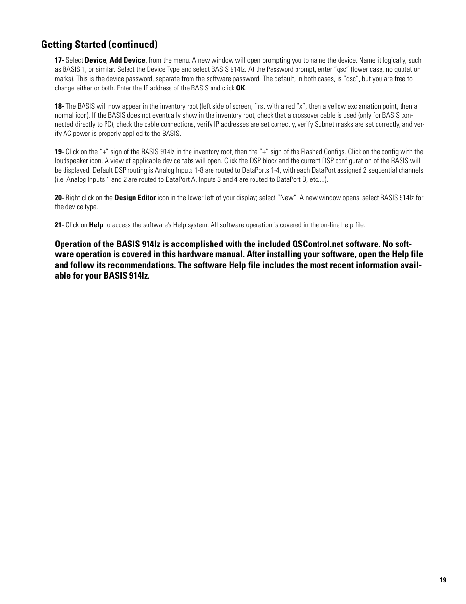 Getting started (continued) | QSC Audio BASIS 914LZ User Manual | Page 19 / 28