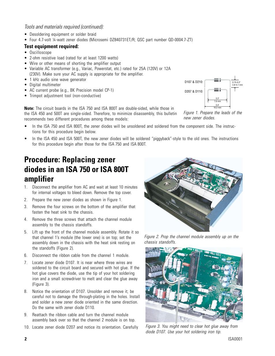 Tools and materials required (continued), Test equipment required | QSC Audio ISA 450 User Manual | Page 2 / 4