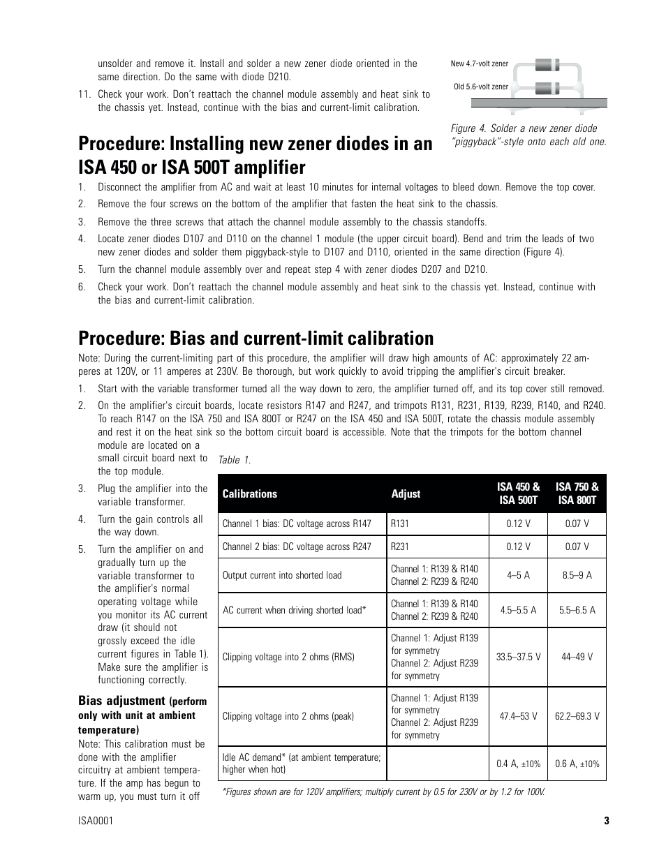 Procedure: bias and current-limit calibration, Bias adjustment | QSC Audio ISA 450 User Manual | Page 3 / 4