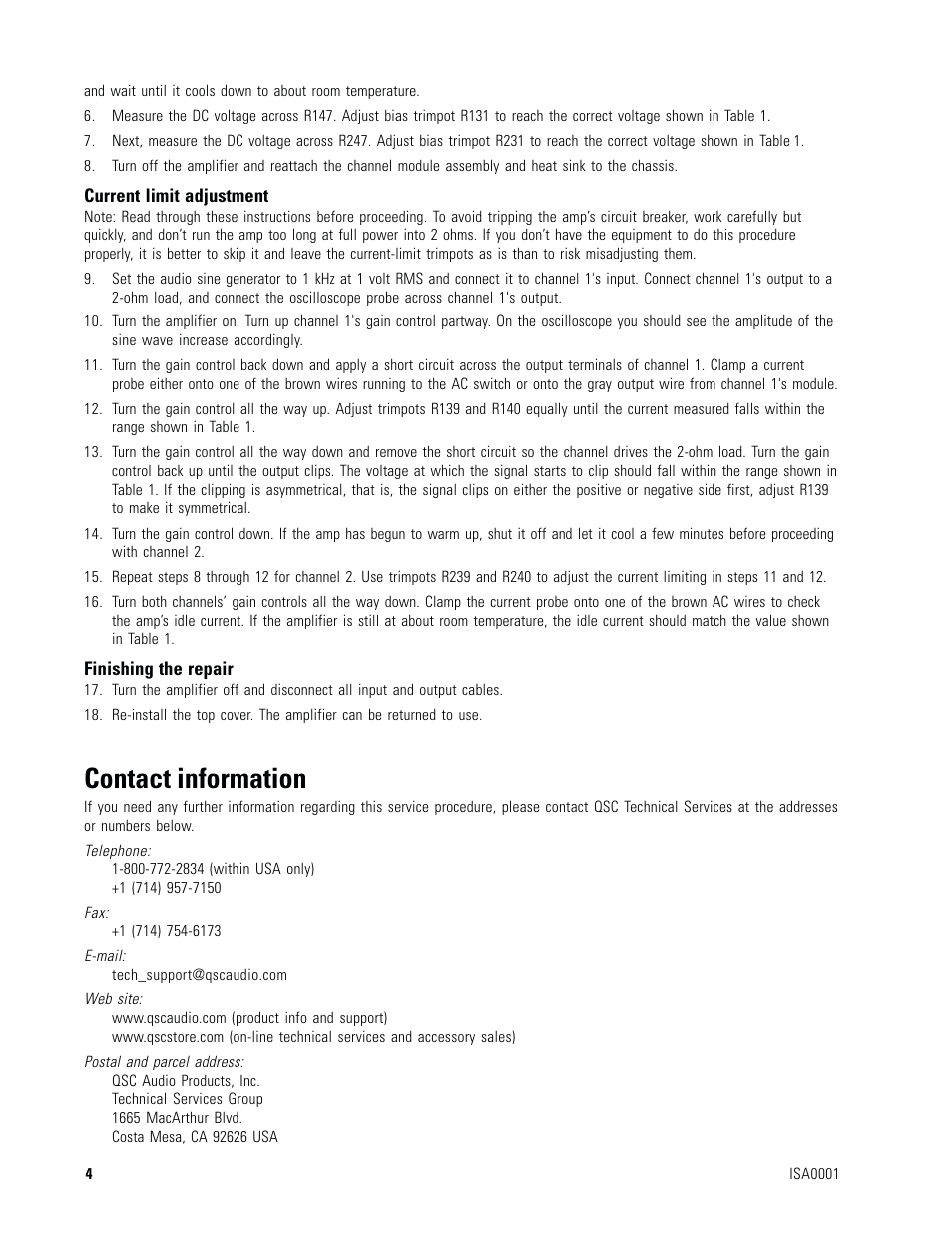 Contact information | QSC Audio ISA 450 User Manual | Page 4 / 4