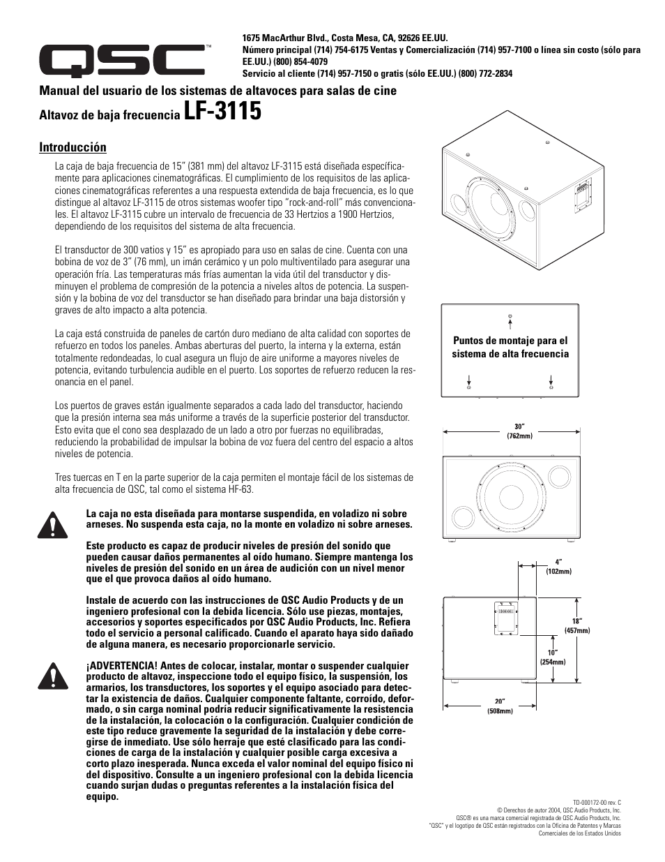 Lf-3115 | QSC Audio SC-312X User Manual | Page 11 / 26