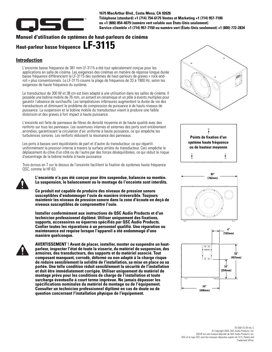 Lf-3115 | QSC Audio SC-312X User Manual | Page 15 / 26
