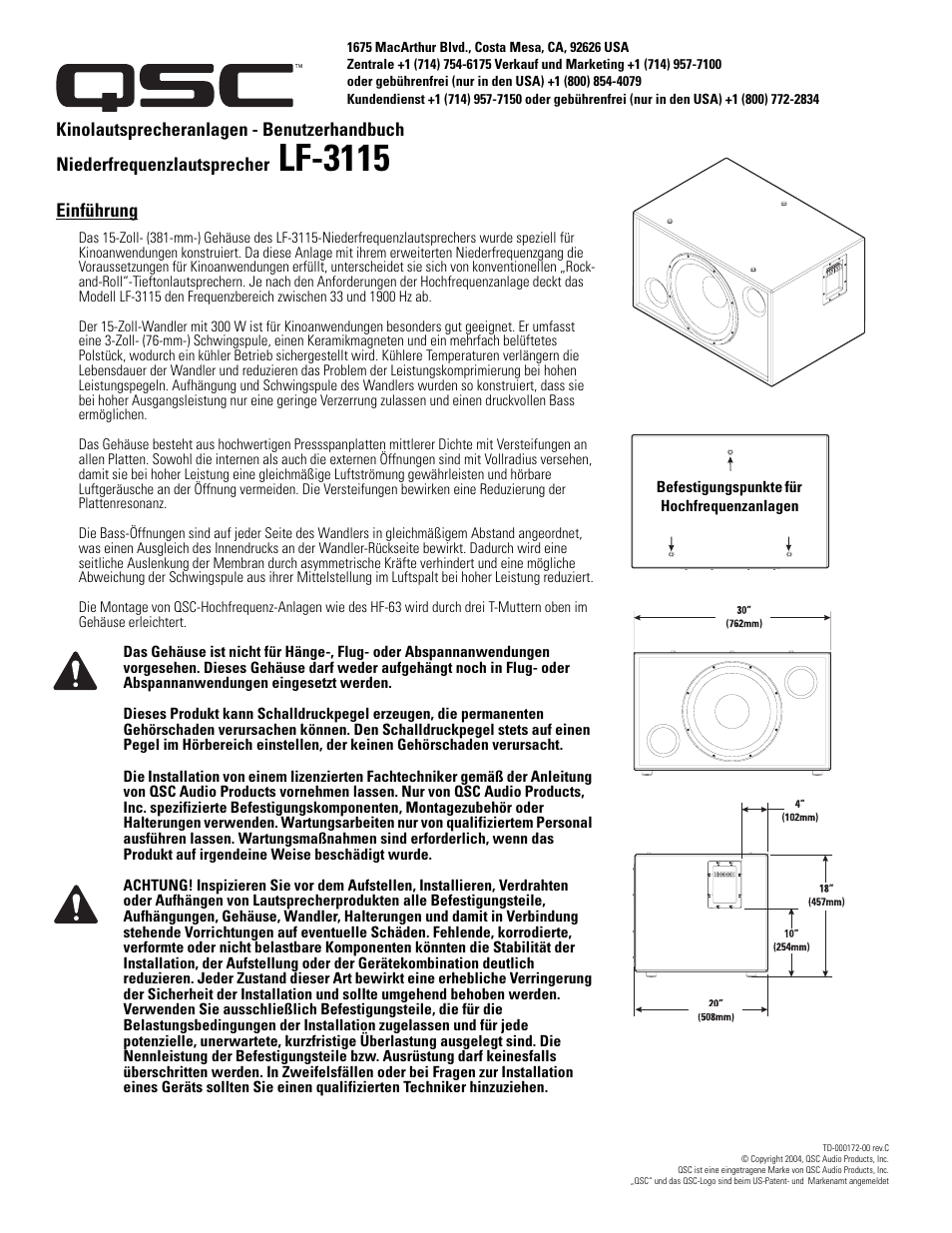 Lf-3115 | QSC Audio SC-312X User Manual | Page 19 / 26