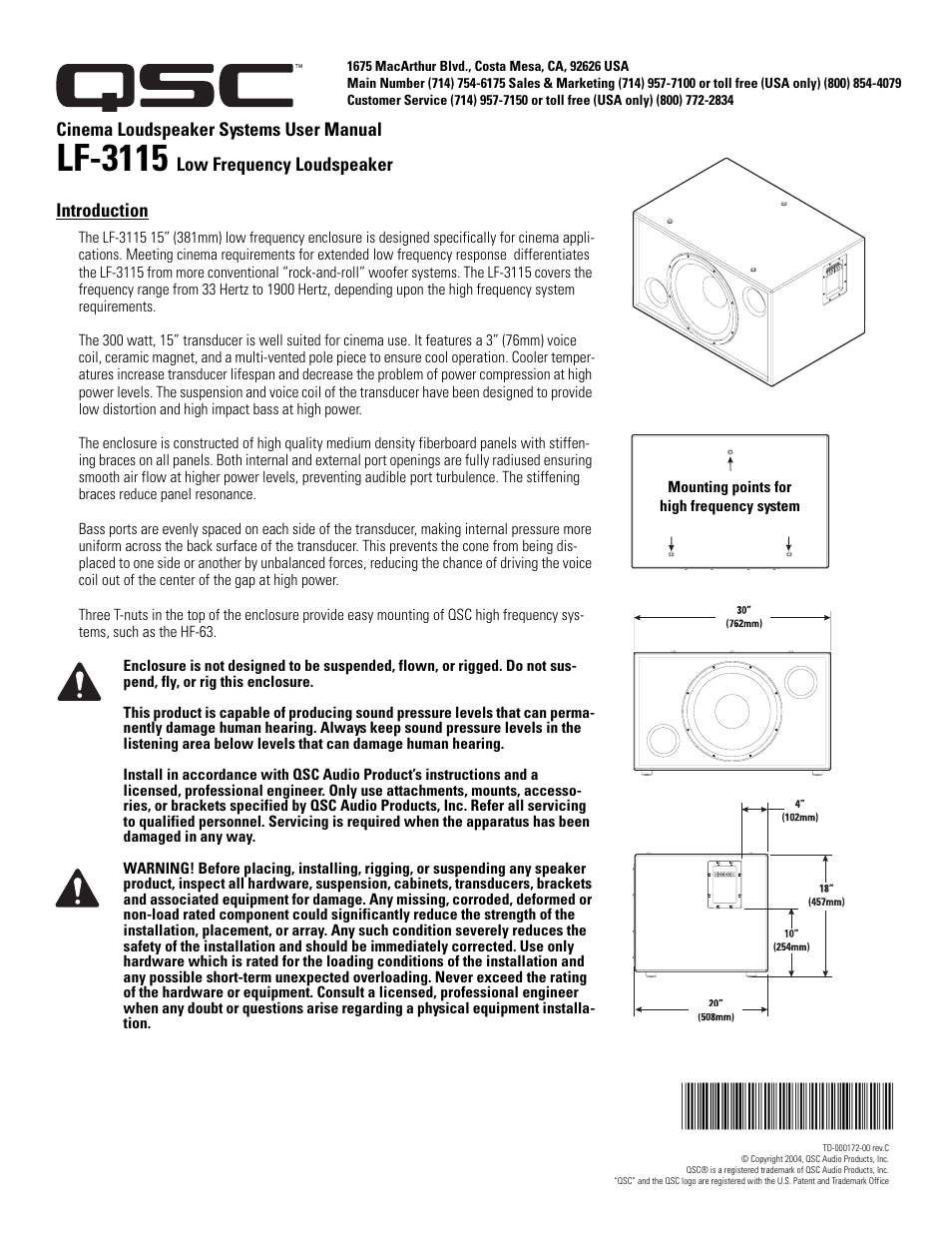 Lf-3115 | QSC Audio SC-312X User Manual | Page 7 / 26