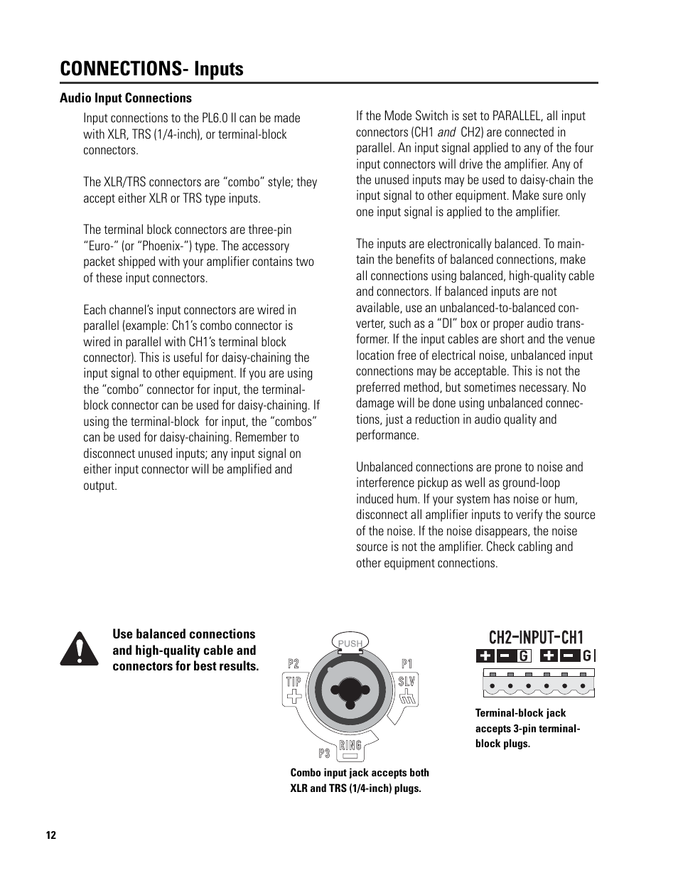 Connections- inputs | QSC Audio 6.0 II User Manual | Page 12 / 28