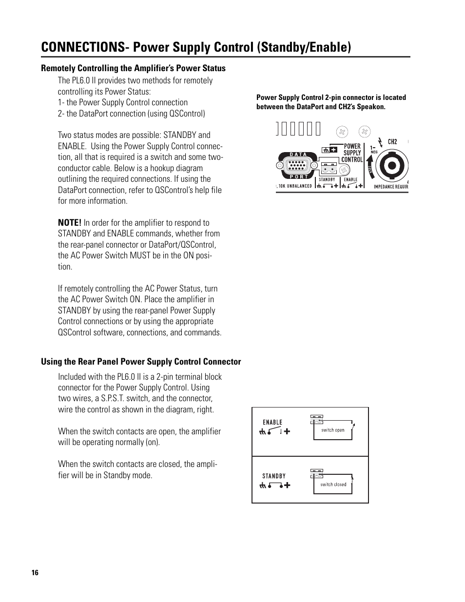 Connections- power supply control (standby/enable) | QSC Audio 6.0 II User Manual | Page 16 / 28