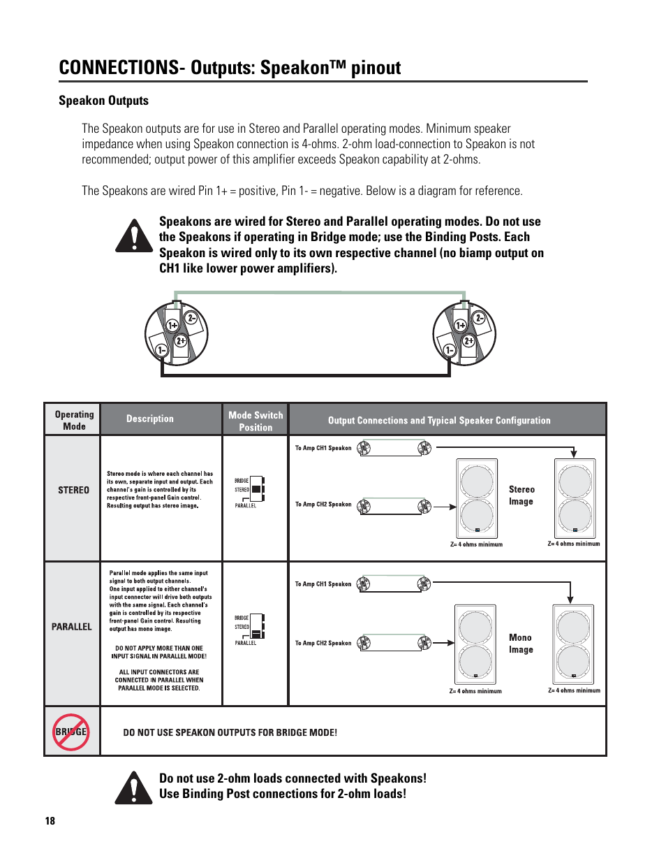 Connections- outputs: speakon™ pinout | QSC Audio 6.0 II User Manual | Page 18 / 28
