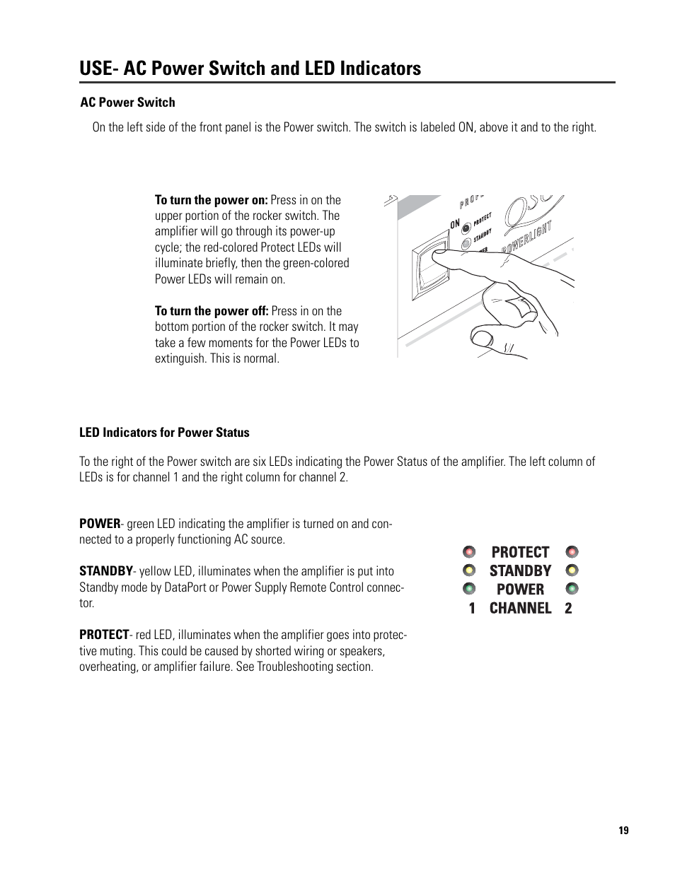 Use- ac power switch and led indicators | QSC Audio 6.0 II User Manual | Page 19 / 28